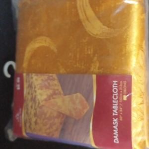 Damask Tablecloth 60x84 inches New Gold  Poinsettia Christmas